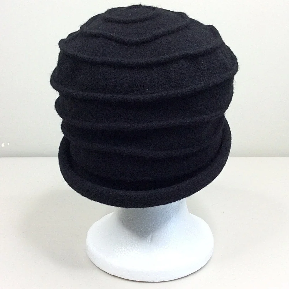 Parkhurst Felted Wool Cloche Hat Women's Floral Bow Embellished Black